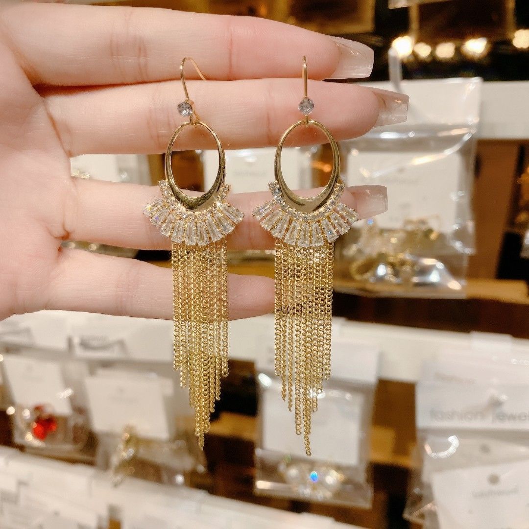 Long Tassel Drop Earrings In Copper Alloy Elegant Unique Design_voghion.com