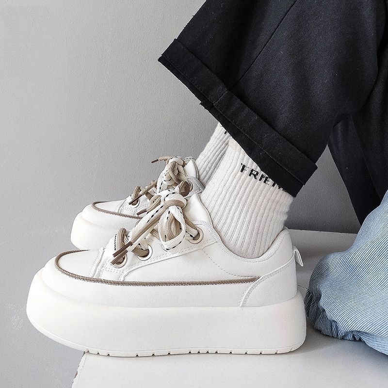 Fufu shoes for women showing off their feet, small women's shoes for students, all-match sneakers, thick-soled white shoes, autumn big-toe bread shoes for women