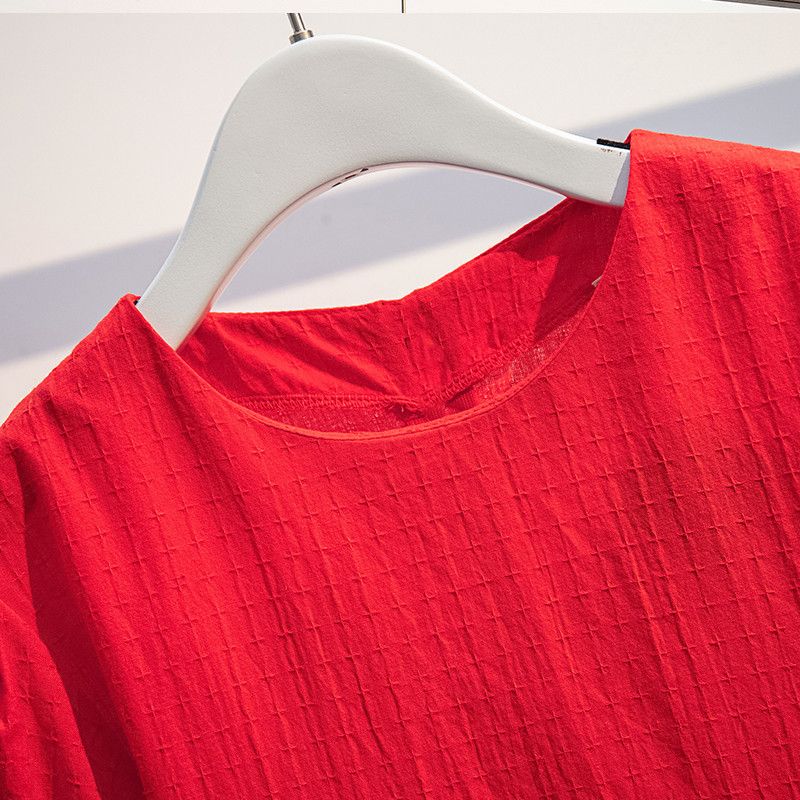 女童短袖红色连衣裙2023年新款时尚中大童时髦夏季洋气公主裙薄款
