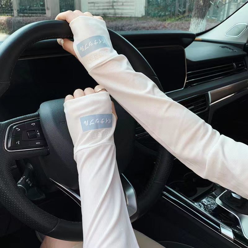 [Sunscreen Ice Silk Sleeves] Japanese Letters Sunscreen Sleeves Women's Thin Section Student Riding Gloves Summer Armband Tide
