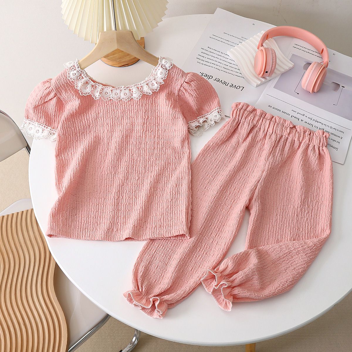 2023 new summer girls' suit thin section foreign style girl's suit princess style super cute nine-point pants two-piece set