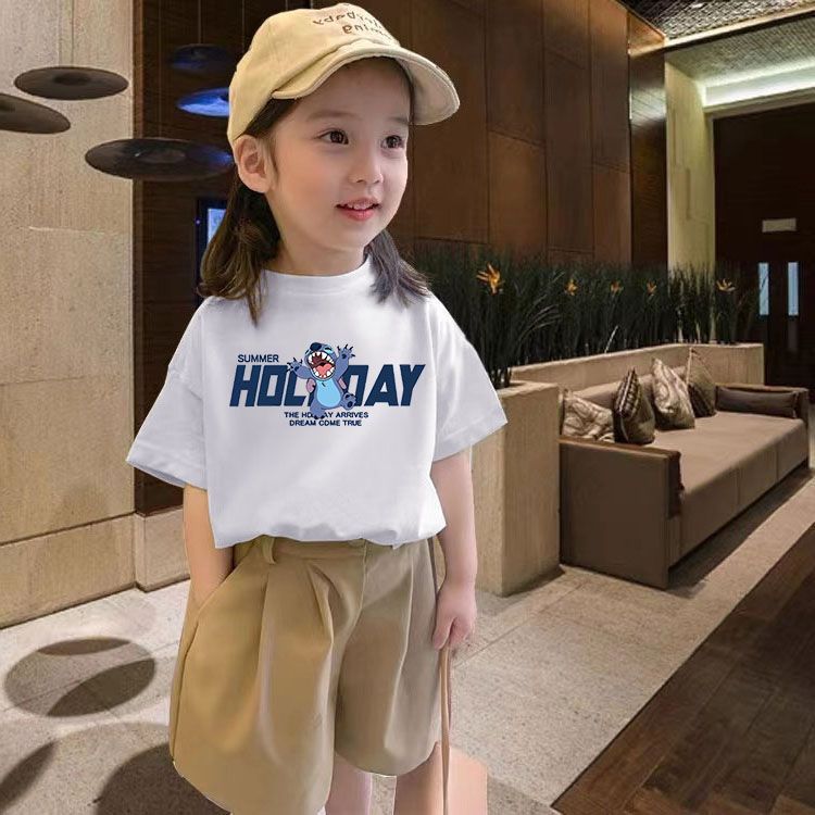 Cotton children's clothing girls short-sleeved T-shirt summer clothing 2022 new foreign style fashion loose children's summer boys tops