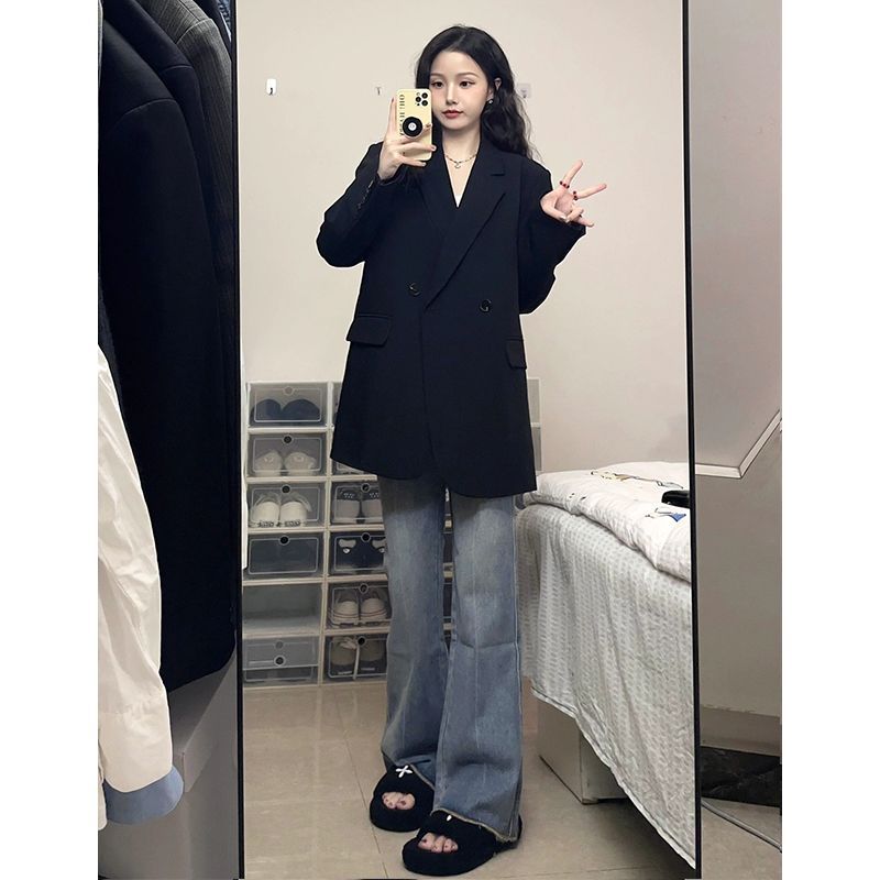 Black suit jacket for women 2023 spring and autumn new style high-end loose casual street style small chic suit