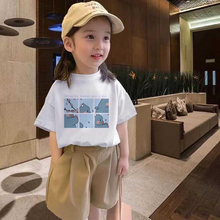 Cotton children's clothing girls short-sleeved T-shirt summer clothing 2022 new foreign style fashion loose children's summer boys tops