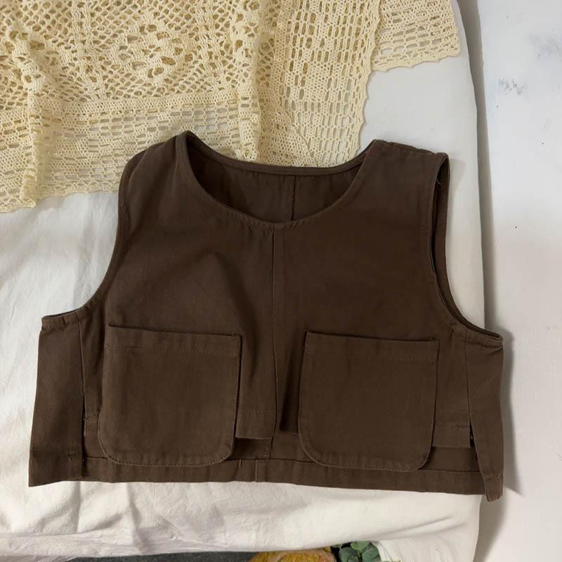 Mori children's cotton and linen vest boy outerwear vest Korean version girl's vest Korean spring and autumn baby vest