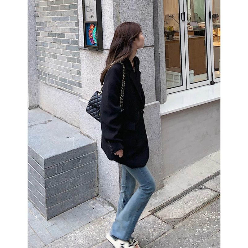 Black suit jacket for women 2023 spring and autumn new style small high-end casual loose suit top with temperament