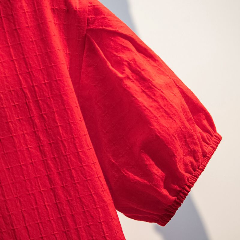 女童短袖红色连衣裙2023年新款时尚中大童时髦夏季洋气公主裙薄款