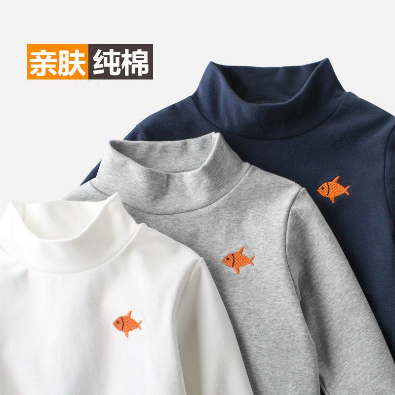 Children's autumn and winter pure cotton bottoming shirt for boys with half high school collar, autumn clothes, stylish tops, baby long-sleeved T-shirts