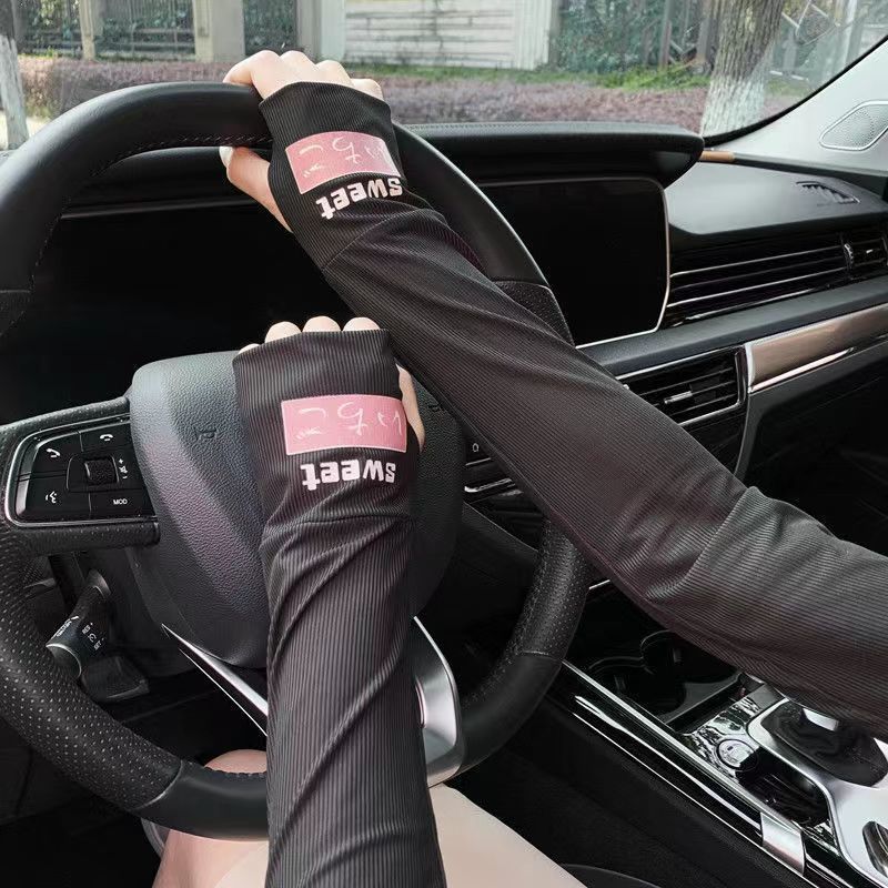 [Sunscreen Ice Silk Sleeves] Japanese Letters Sunscreen Sleeves Women's Thin Section Student Riding Gloves Summer Armband Tide