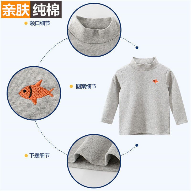 Children's autumn and winter pure cotton bottoming shirt for boys with half high school collar, autumn clothes, stylish tops, baby long-sleeved T-shirts