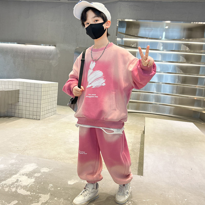 男童春裝套裝2023新款春秋款兒童運動衛衣兩件套洋氣中大童休閒潮