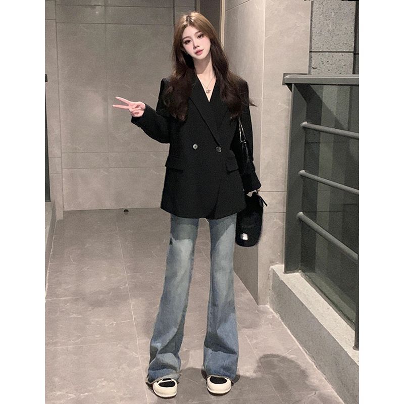 Black suit jacket for women 2023 spring and autumn new style small high-end casual loose suit top with temperament