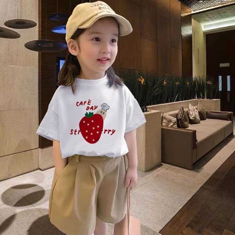 Girls short-sleeved t-shirt summer clothes baby spring clothes 2023 new Korean version of children's clothing pure cotton half-sleeved bottoming shirt foreign style t