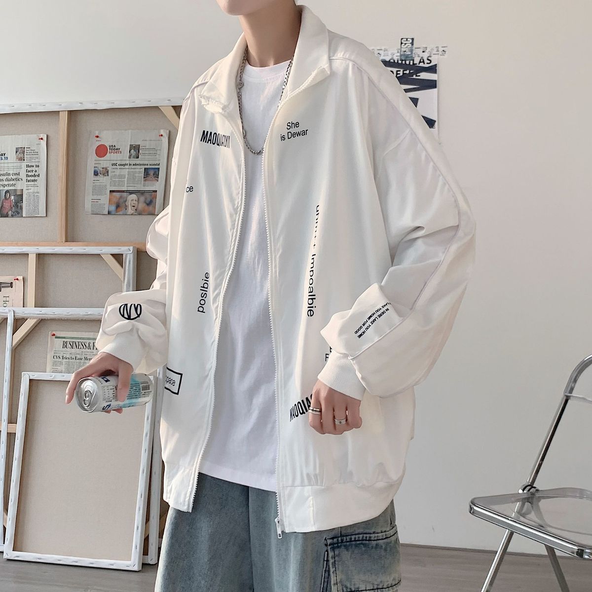防曬外套男夏季薄款ins港風寬鬆潮流新款印花透氣冰絲防曬服夾克