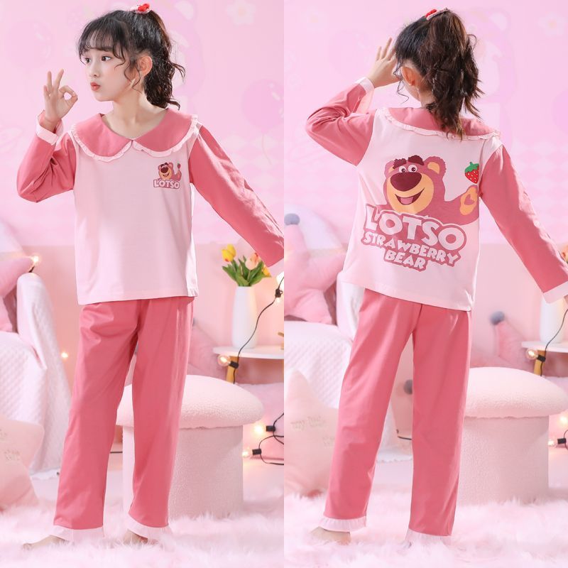 Spring and autumn children's pajamas, women's long-sleeved suits, girls' home clothes, middle-aged children's children's girls' pure cotton children's clothing hot styles