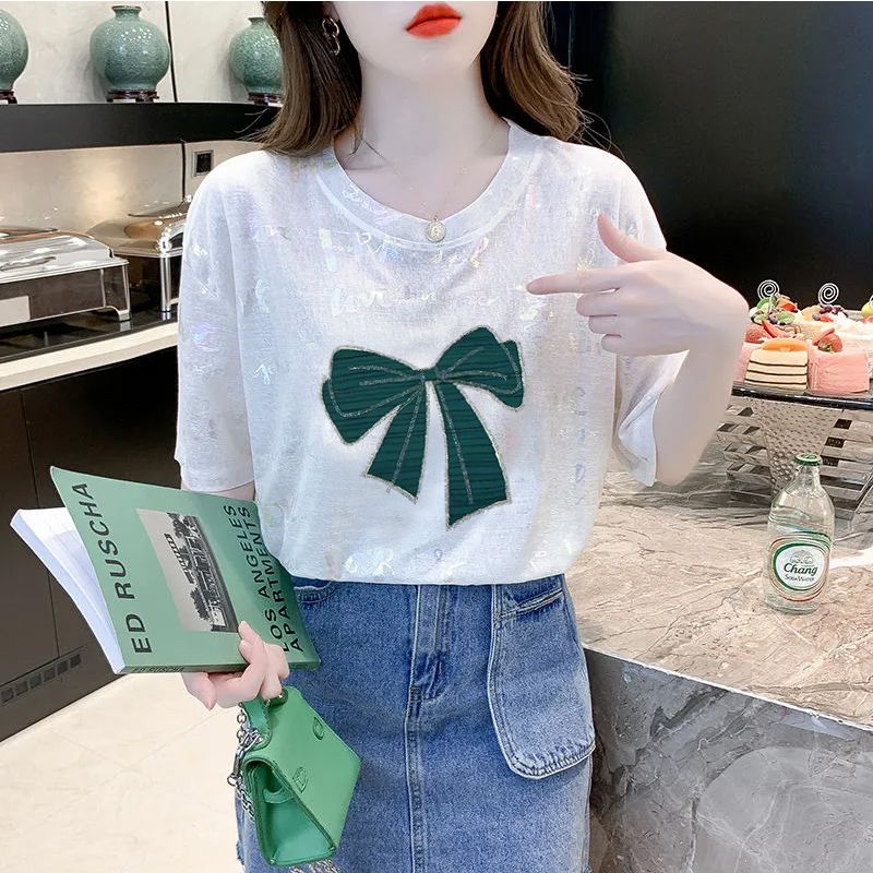 夏季冰絲白色短袖t恤女裝夏裝2023年新款別致上衣設計感寬鬆體恤