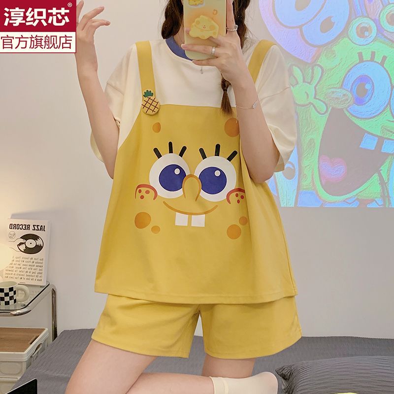 海綿寶寶睡衣女夏季薄款短袖2023年新款可愛學生卡通網紅爆款套裝