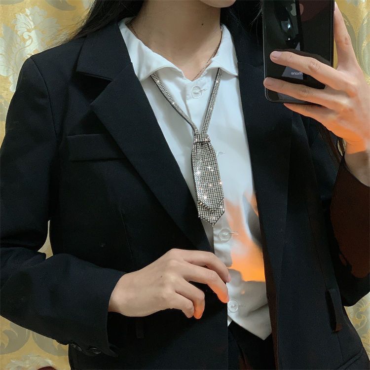 Elegant Diamond Tie For Women Handmade Versatile Double Layered_voghion.com