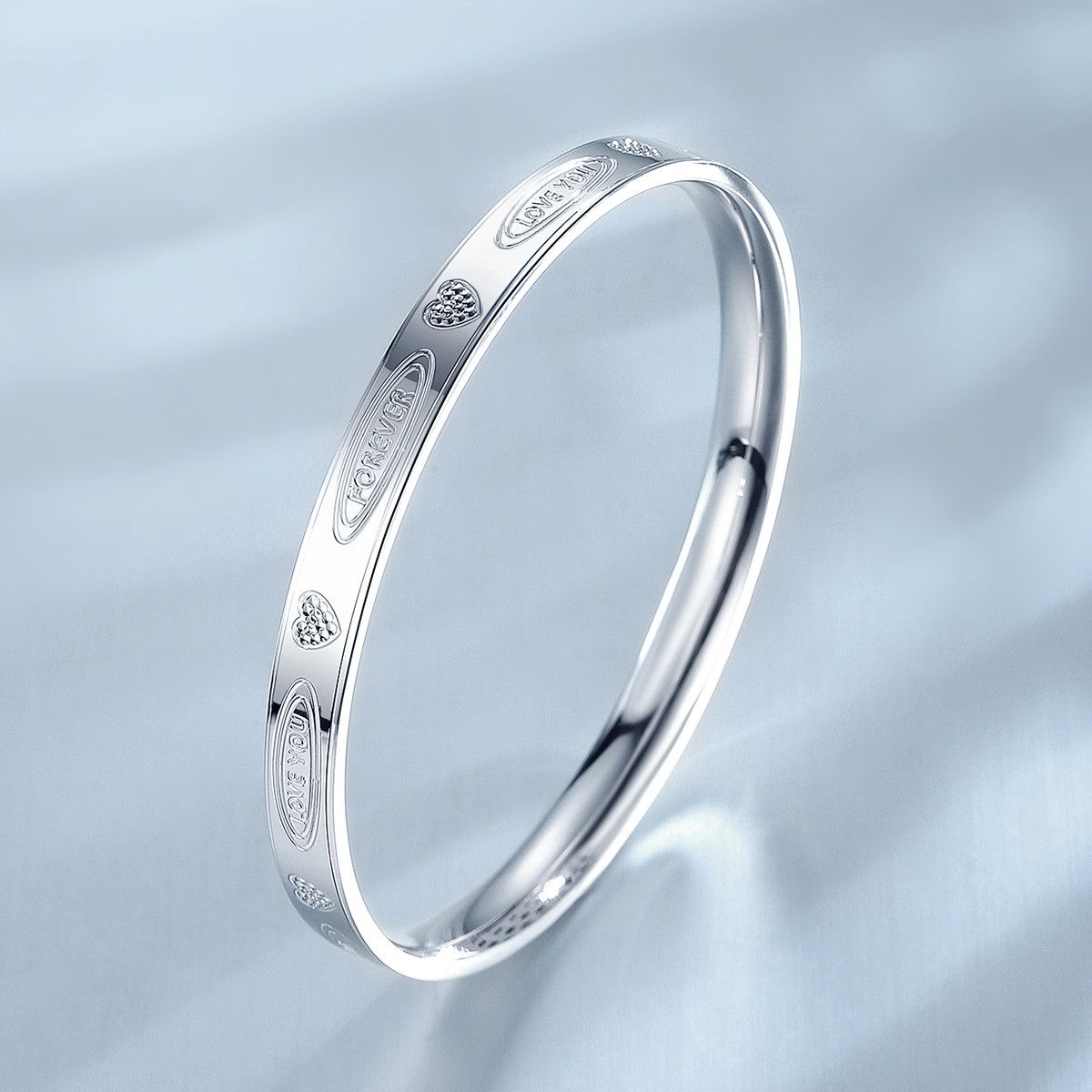 七度银饰999银手镯女纯银时尚足银爱心银镯子银饰首饰妇女节礼物