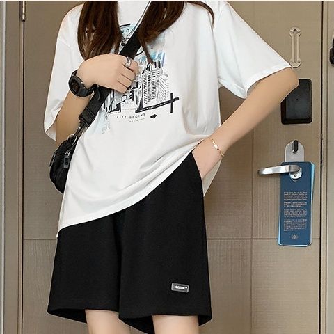 Sports shorts over the knee shorts women's summer loose five-point thin student slim casual pants ins pear-shaped American style