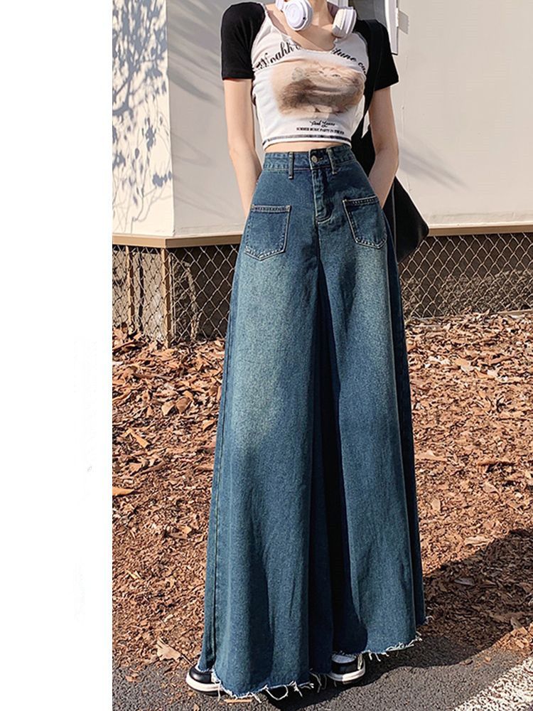 High-waist wide-leg jeans women's  new spring and summer loose design sense straight tube flared skirt mopping pants