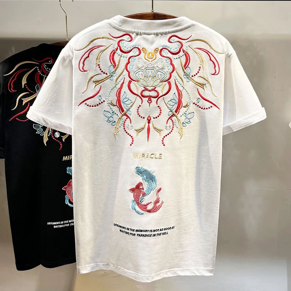 個性復古刺繡國潮牌短袖t恤男夏裝大碼寬鬆設計感休閒痞帥上衣服