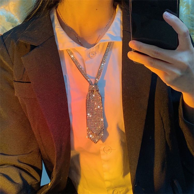 Elegant Diamond Tie For Women Handmade Versatile Double Layered_voghion.com