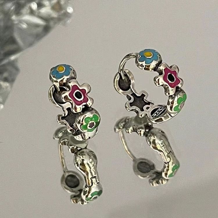 滴油法琅彩色花朵耳扣女ins風2023小眾設計高級感純欲風耳環耳飾