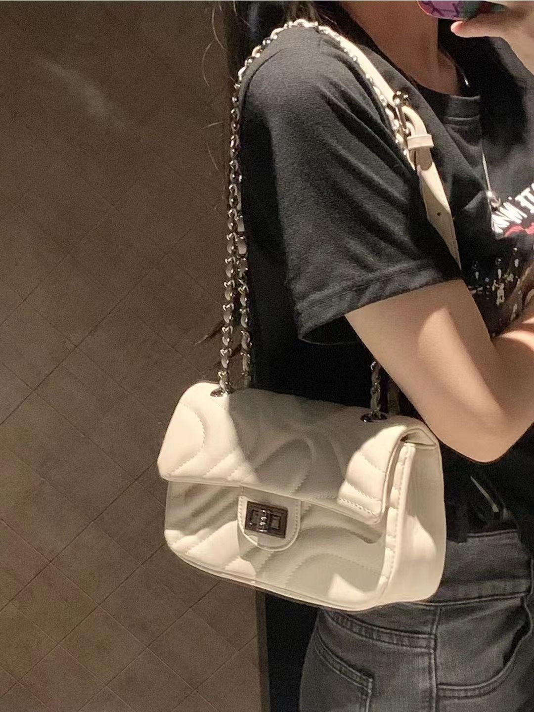 小眾ins高級感包包小香風繡線鎖扣鏈條包時尚百搭單肩斜挎包