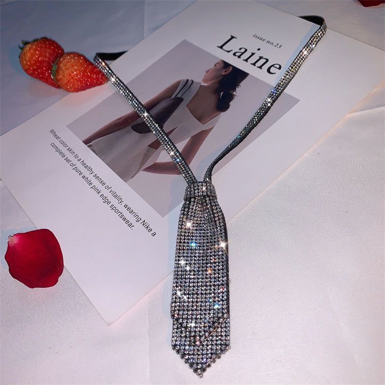 Elegant Diamond Tie For Women Handmade Versatile Double Layered_voghion.com