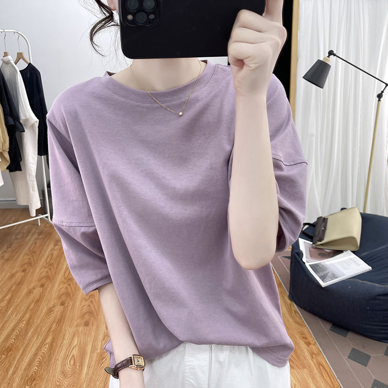Korean lantern sleeve cotton short-sleeved T-shirt female 2023 summer loose ladies T-shirt short-sleeved ins