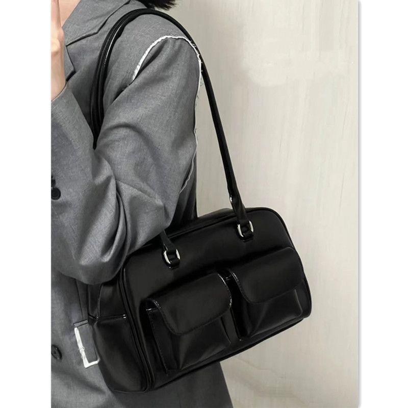 2023 niche design retro oily wax leather bowling bag multi-pocket casual underarm bag commuter portable shoulder bag