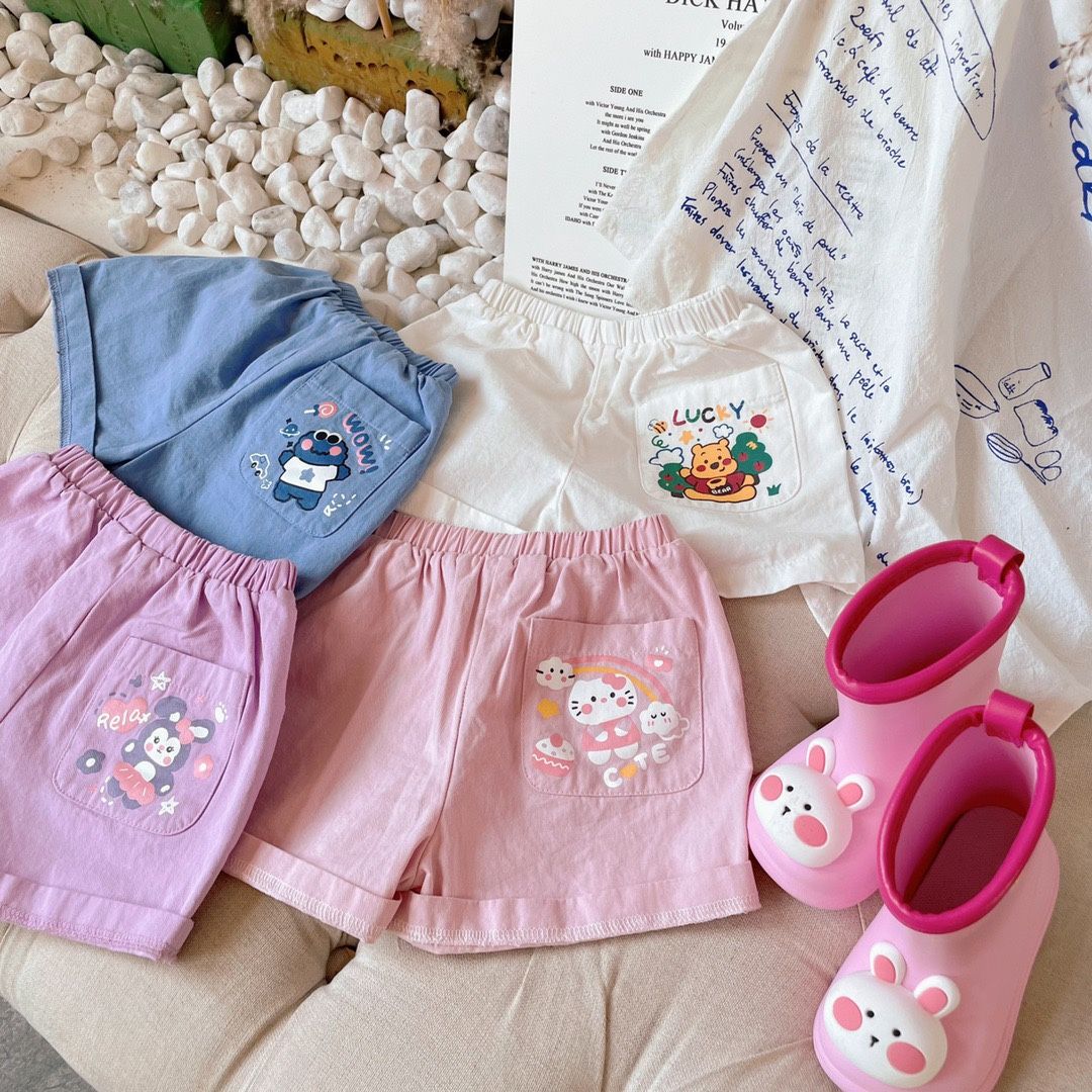 100% cotton children's boys and girls 2023 summer new Korean version of cartoon printing heavy industry quick-drying breathable shorts