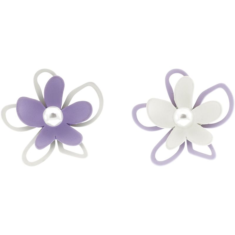萌禾紫色珍珠花朵耳环气质温柔淑女高级感不对称耳饰2023春季耳钉