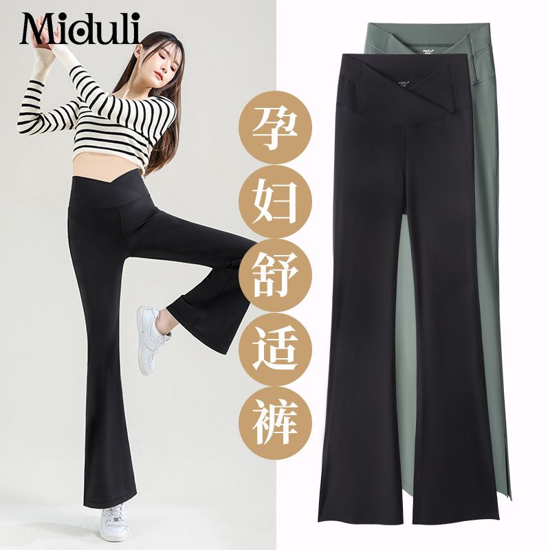 孕婦褲子春秋款外穿低腰瑜伽褲夏季薄款休閒微喇叭褲鯊魚褲女春裝