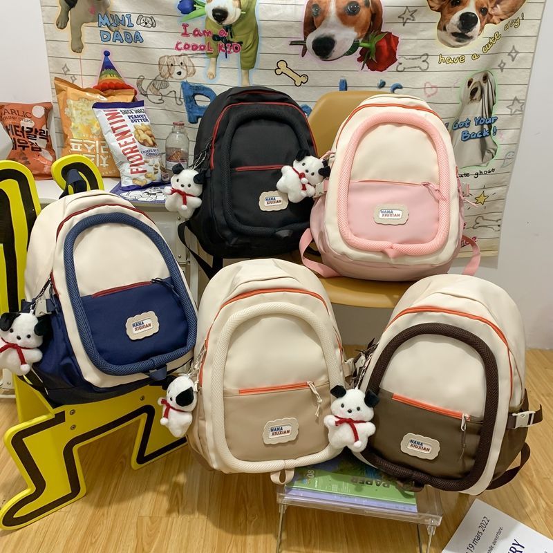 High school student schoolbag female large-capacity high-value college color contrast backpack 2023 new Japanese junior high school student backpack
