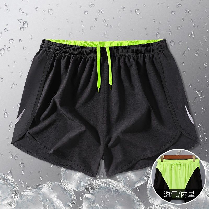 跑步短裤男夏季运动马拉松田径美式速干内衬假两件训练健身三分裤