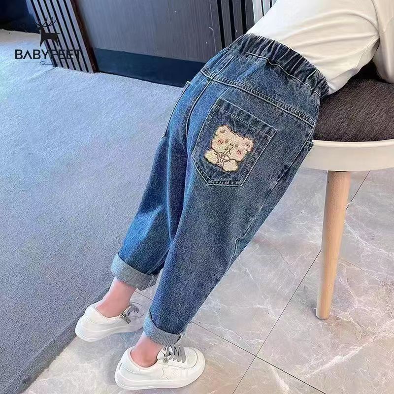女童春款牛仔褲2023新款秋款中小童小女孩老爹褲外穿韓版女童褲子