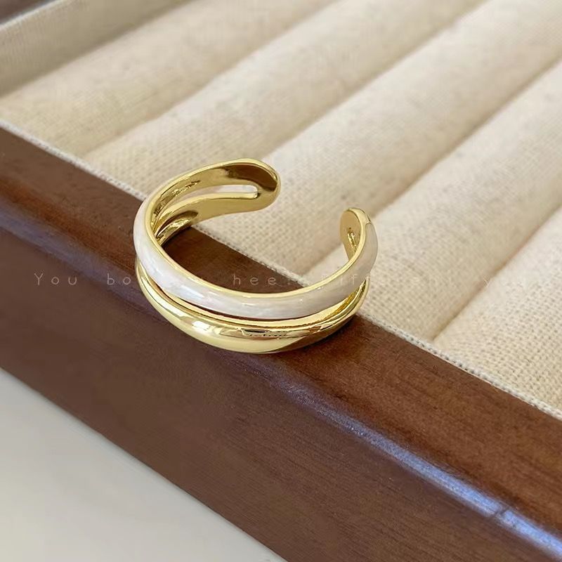 Gold cross double-layer drop glaze ring female ins niche design opening fashion ring light luxury personality index finger ring