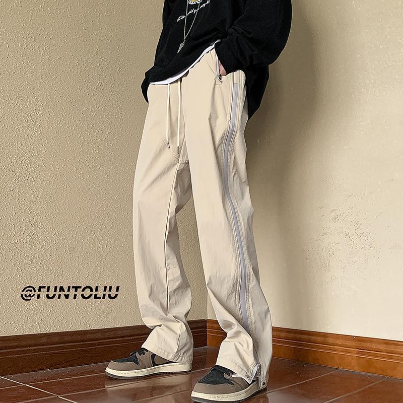 美式高街休闲裤子男夏季潮牌设计感拉链直筒裤美式薄款运动冲锋裤