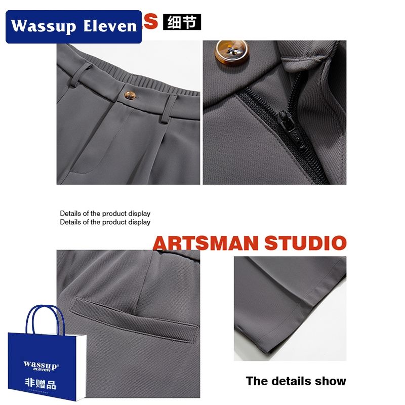 WASSUPELEVEN fashion all-match drape trousers men's high street spring and summer loose straight wide-leg casual trousers tide