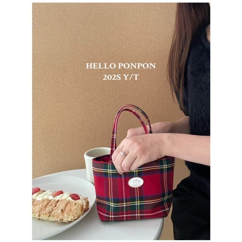 Korean new product self-made red plaid handbag atmosphere light small cloth bag tide work commuting shoulder bag