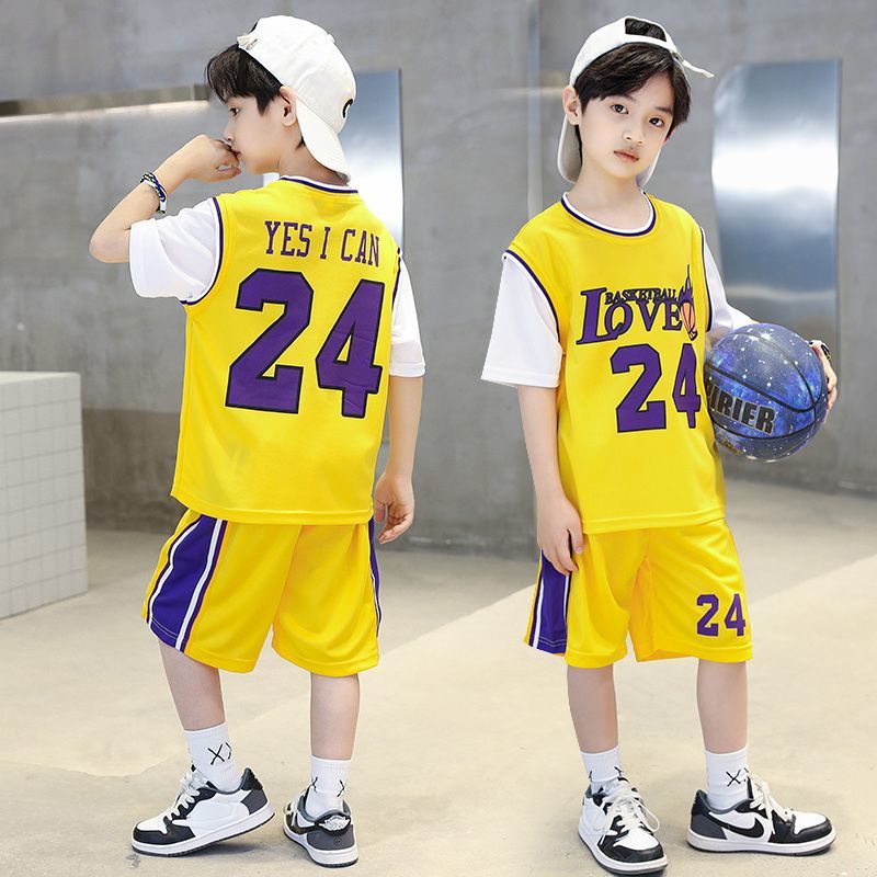 儿童短袖篮球服科比球衣24号詹姆斯球衣23号班服队服套装男篮球衣