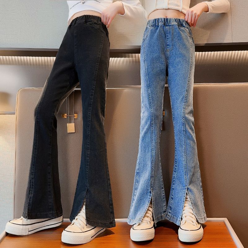 女童褲子春秋牛仔褲2022新款秋款大童秋裝夏季女孩破洞兒童老爹褲