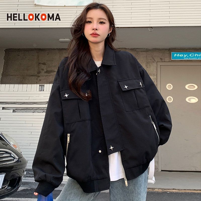 HKhipphop American jacket metal zipper early spring new flight suit ins style baseball suit couple jacket female