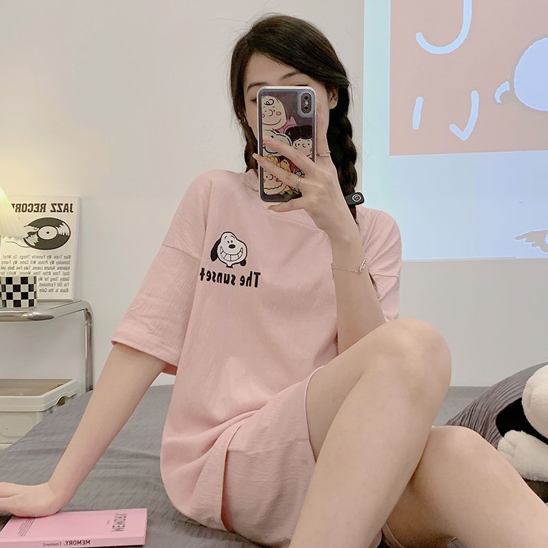 純棉睡衣女夏季短袖短褲套裝2023年新款ins風學生夏天薄款家居服