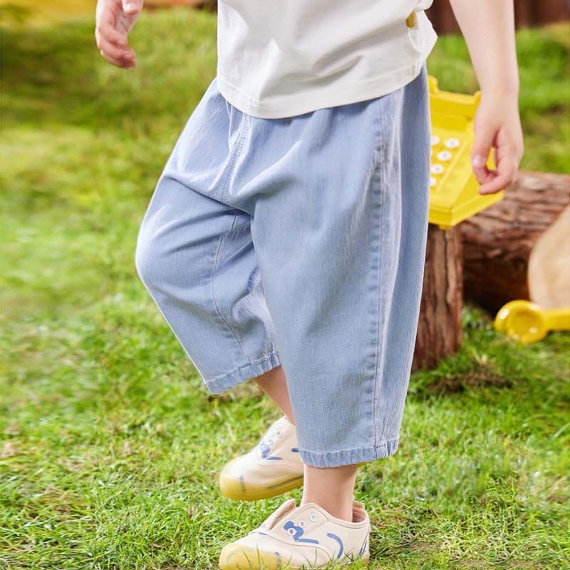 Boys and girls summer thin pants baby anti-mosquito pants children's cropped pants summer wear tencel jeans