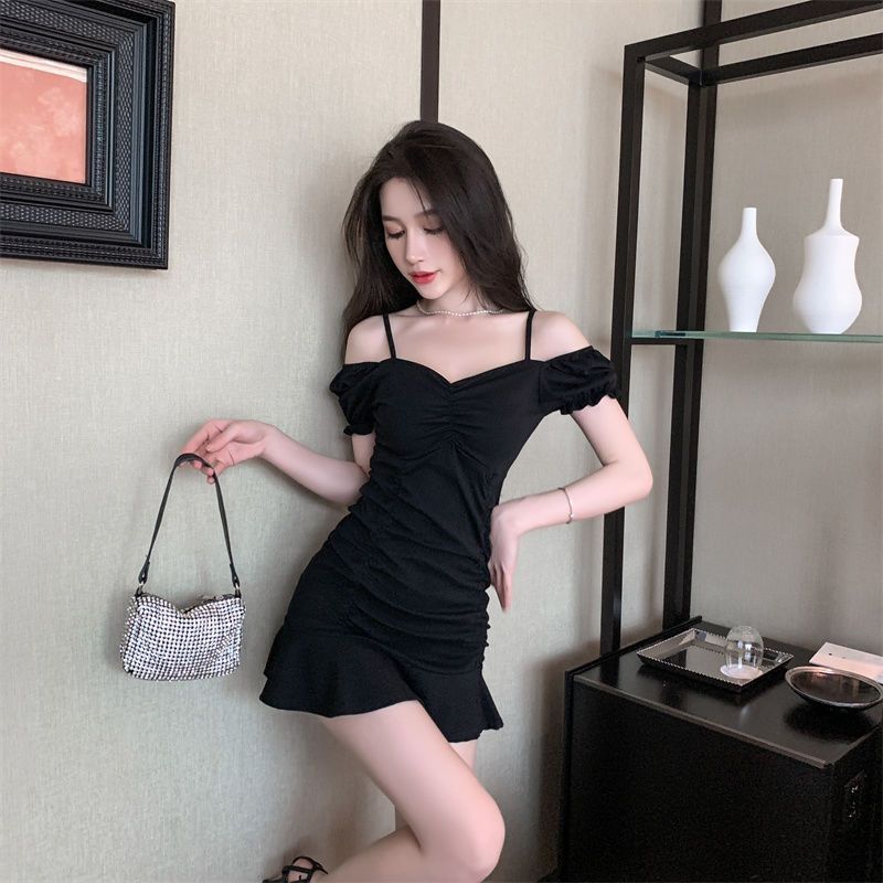 Sexy evening suspenders clothes feminine temperament pleated mermaid skirt dress summer foot bath technician overalls