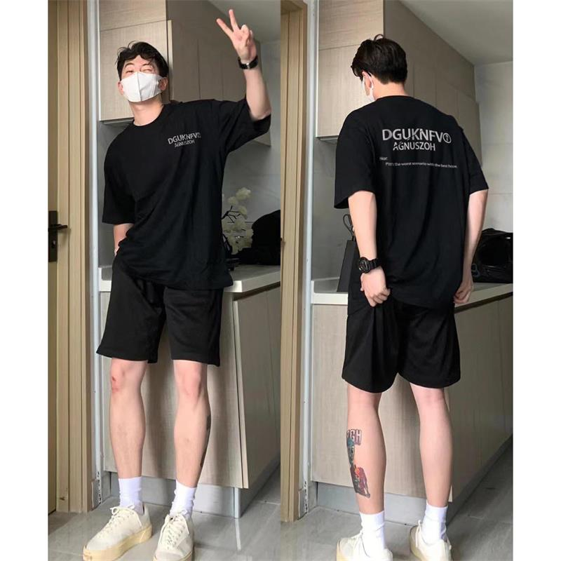 美式重磅純棉短袖T恤男夏休閒寬鬆國潮牌字母印花潮流ins半袖上衣