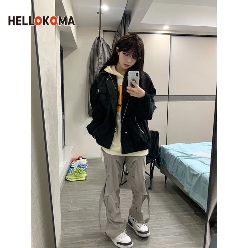 HK retro vintage metal zipper flight jacket coat men and women tide brand spring and autumn ins Harajuku baseball uniform